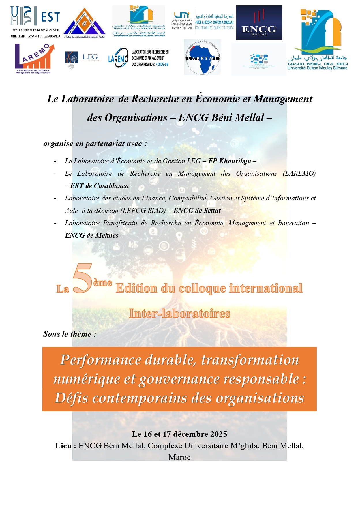Read more about the article Annonce du 5ᵉ Colloque International Inter-laboratoires – Appel à communications